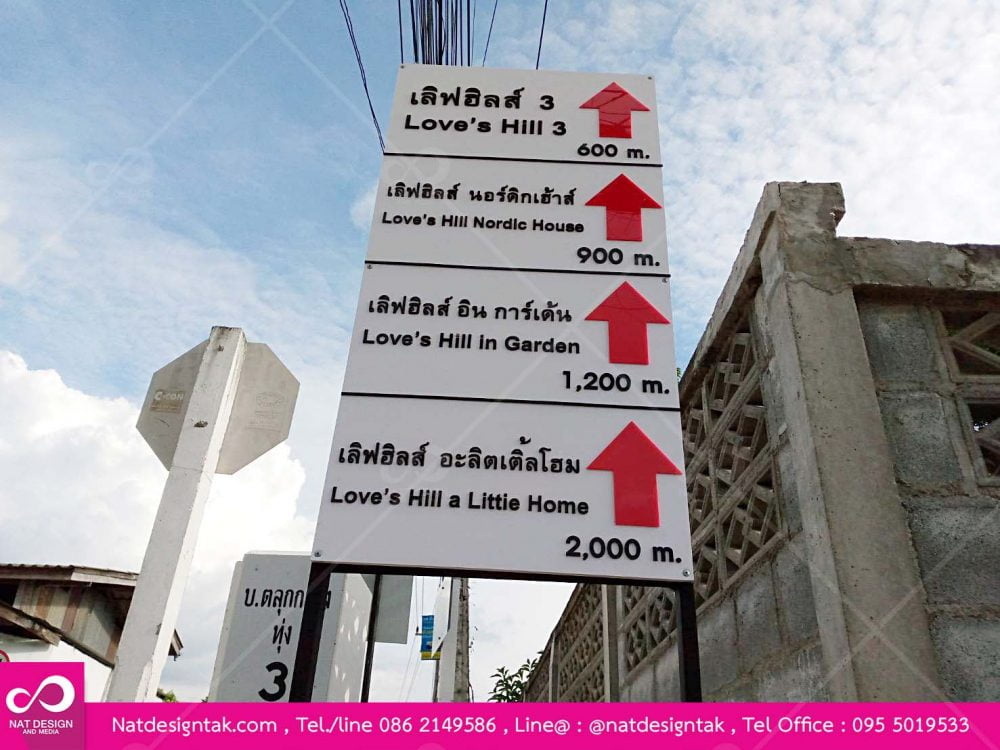 ป้ายบอกทาง ป้ายบอกระยะทาง พลาสวูดติดตัวอักษรอะคริลิค