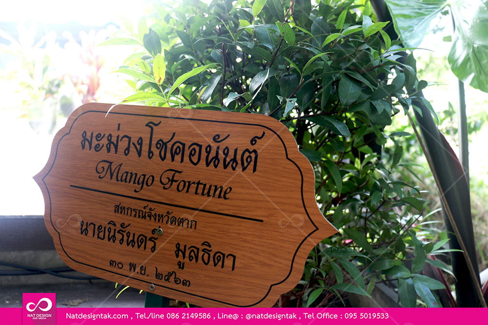 ป้ายชื่อพรรณไม้คอมโพสิตลายไม้