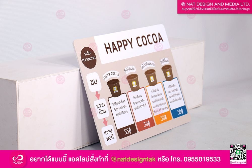 ป้ายเมนูร้าน HAPPY COCOA