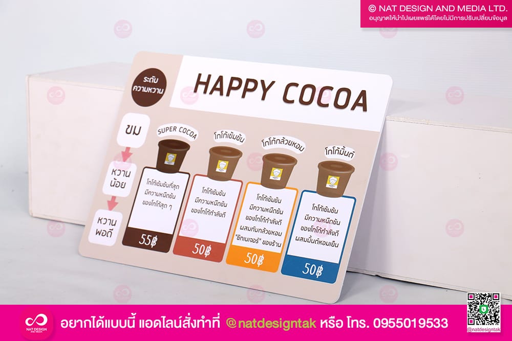 ป้ายเมนูร้าน HAPPY COCOA