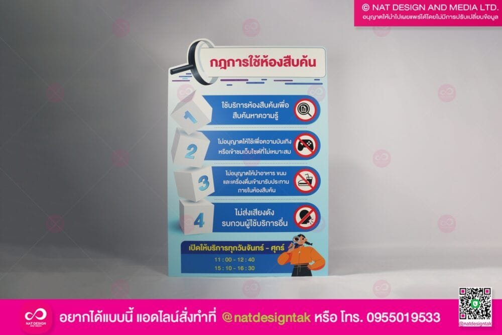 แบบป้ายกฎการใช้ห้องสืบค้น ข้อปฏิบัติการใช้ห้องสมุด สวยๆ