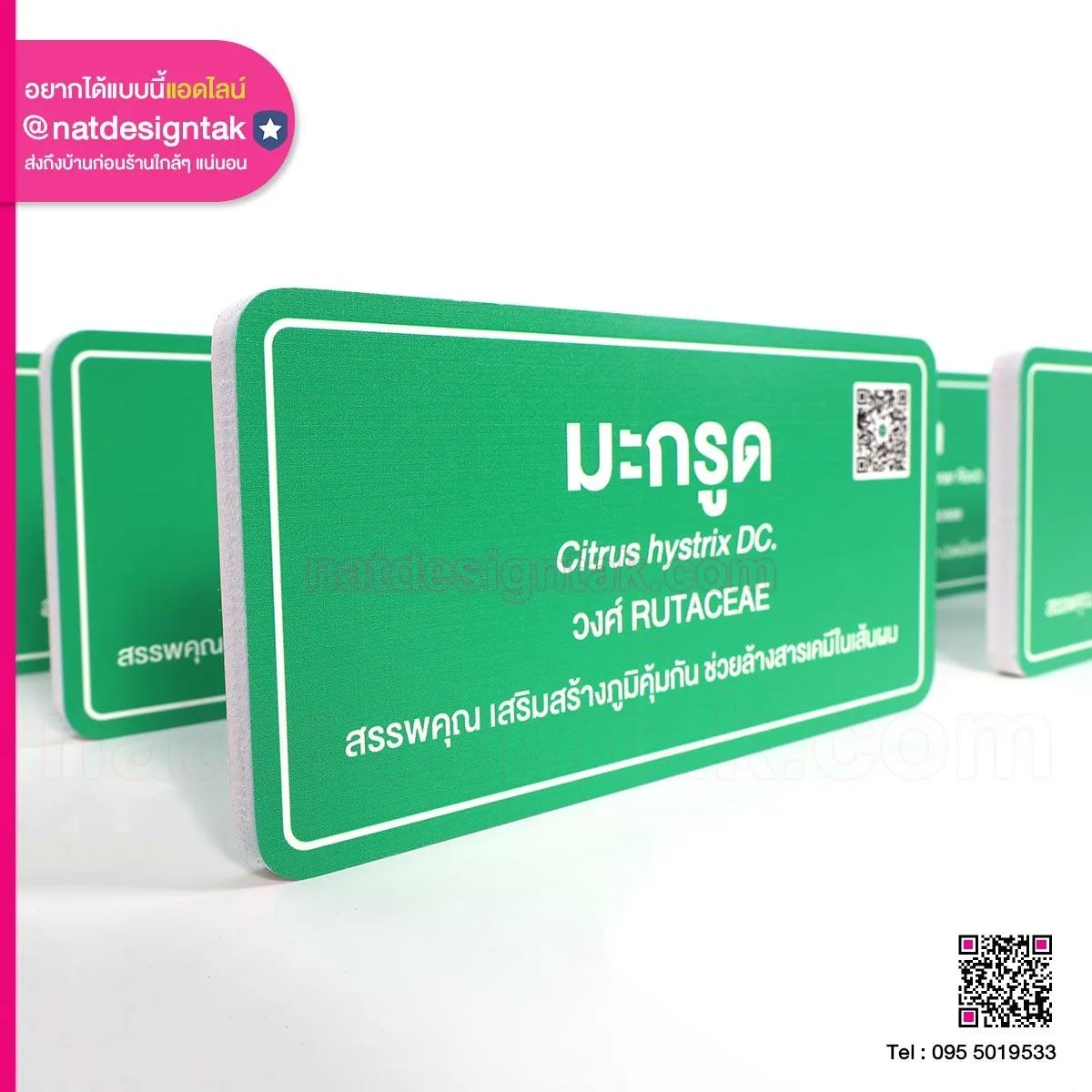 ป้ายชื่อต้นไม้พลาสวูดพิมพ์สีเขียว