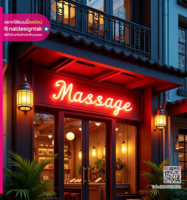 ป้ายไฟร้านนวด ป้ายไฟ massage