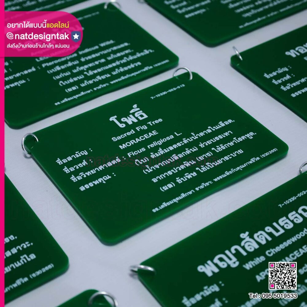 ป้ายชื่อต้นไม้อะคริลิคเขียวทึบ