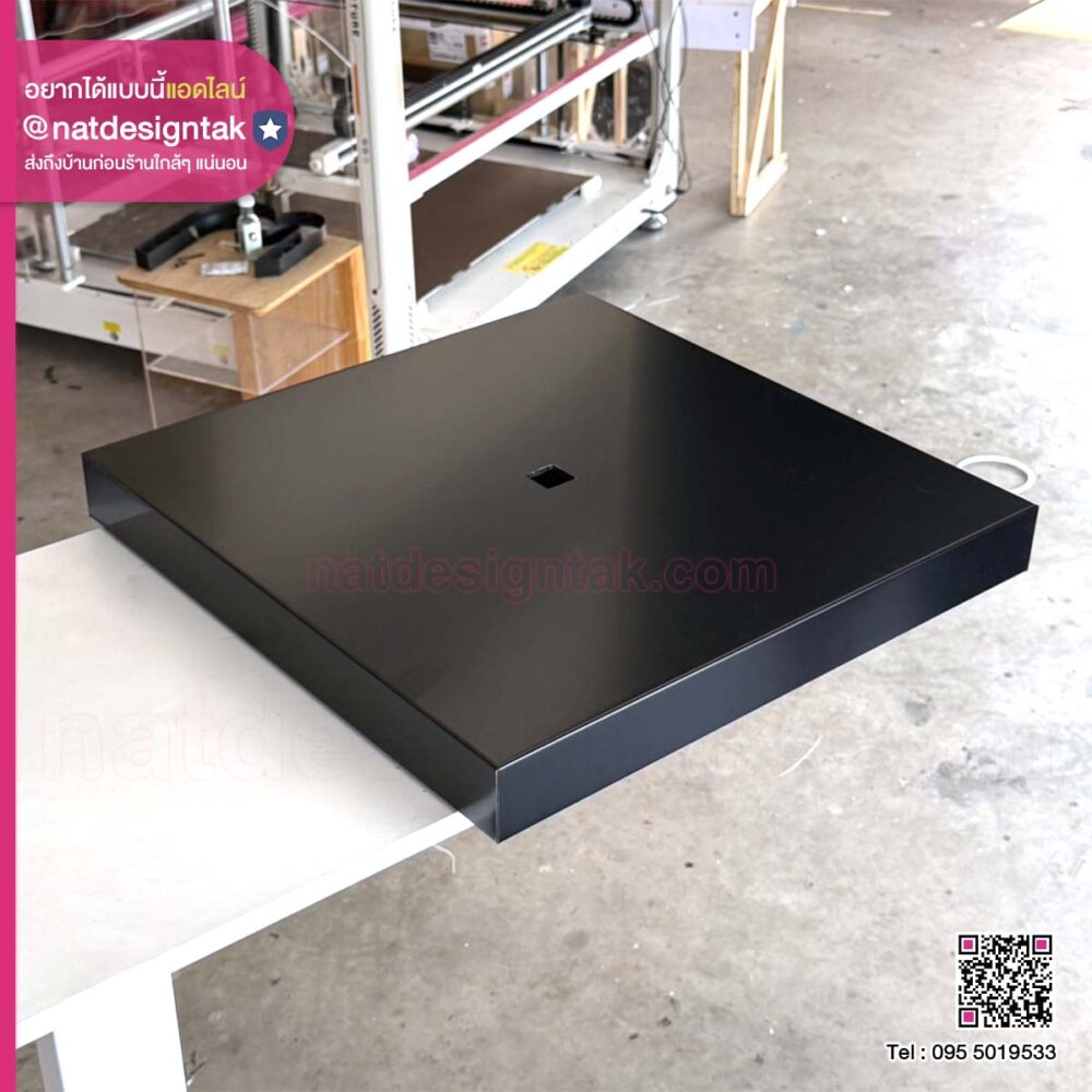 ฐานอะลูมิเนียมคอมโพซิทพับ สีดำด้าน ทรงสี่เหลี่ยม มุมมองภาพรวมชิ้นงาน