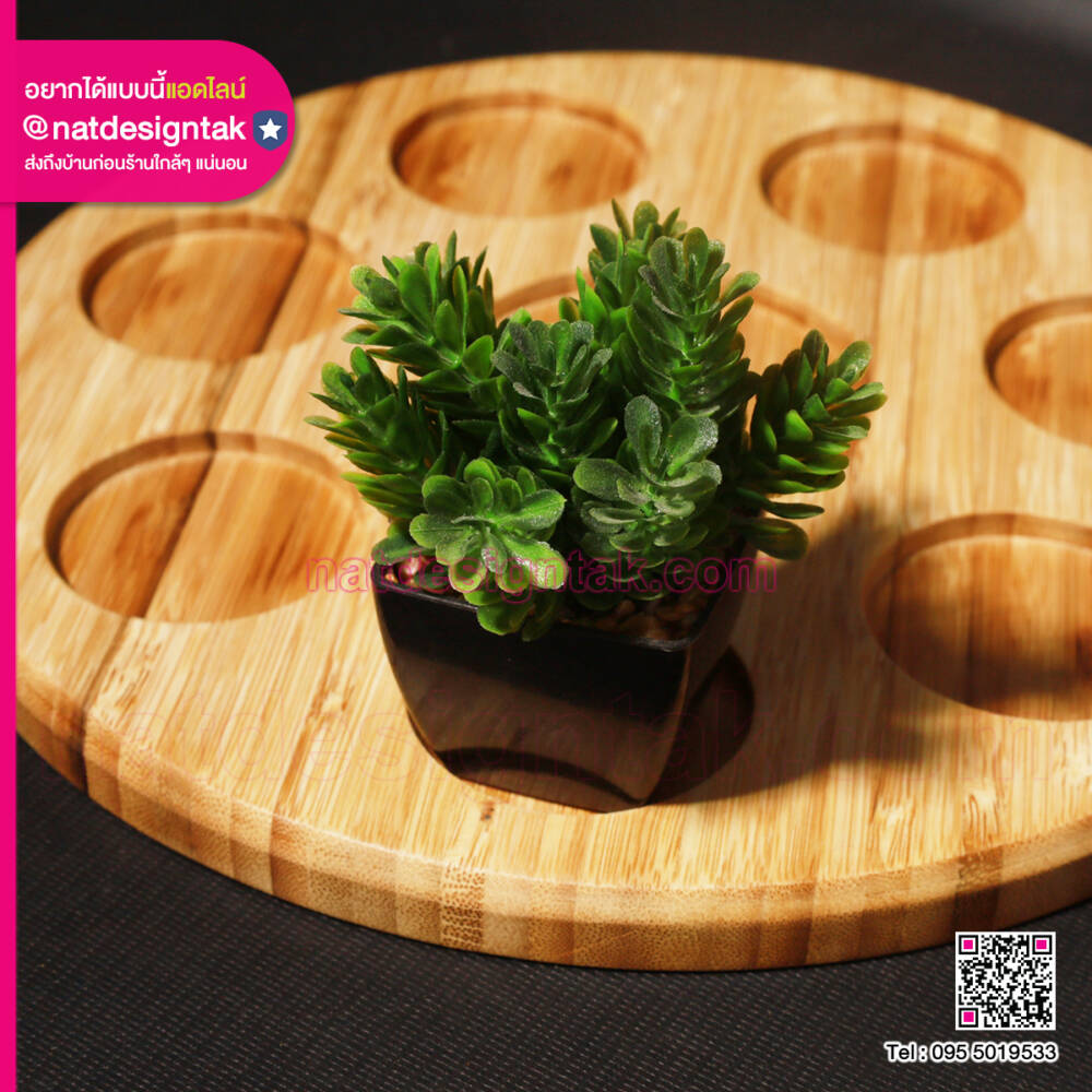 ถาดหลุมไม้สัก พร้อมกระถางต้นไม้ตกแต่ง