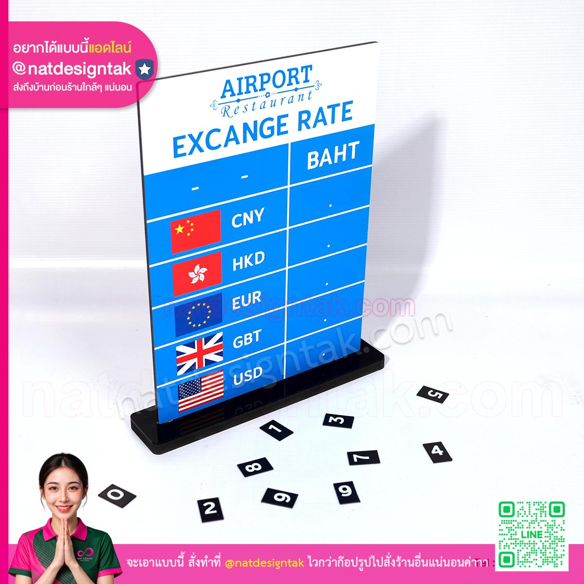 ป้าย Airport Exchange Rate พร้อมชุดตัวเลขแม่เหล็ก