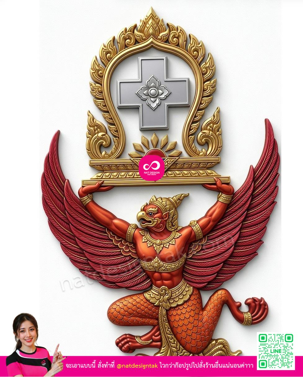 โลโก้ 3D ครุฑยกเสมา ชิ้นงานนูนสูงพร้อมกรอบลายไทย
