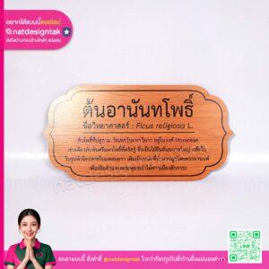 ป้ายชื่อต้นอานันทโพธิ์ คอมโพสิตลายไม้ พิมพ์ UV