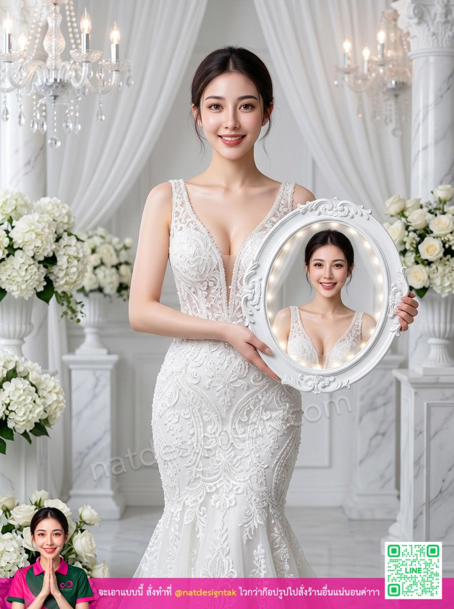 กรอบรูปวินเทจ 3D สีขาวสไตล์หรูหราพร้อมไฟ LED