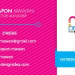 นามบัตรสีชมพูของ Nattapon Mawan ผู้จัดการศิลปกรรม พร้อมข้อมูลติดต่อและโลโก้ NAT Design and Media