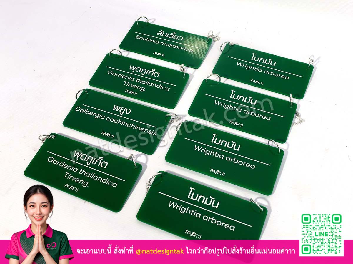 ป้ายชื่อต้นไม้ Park11 แบบแขวน อะคริลิคสีเขียวหลายชิ้น