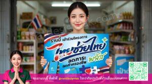 ป้ายไวนิลคนละครึ่งพลัส ไทยช่วยไทย หน้าร้านค้า
