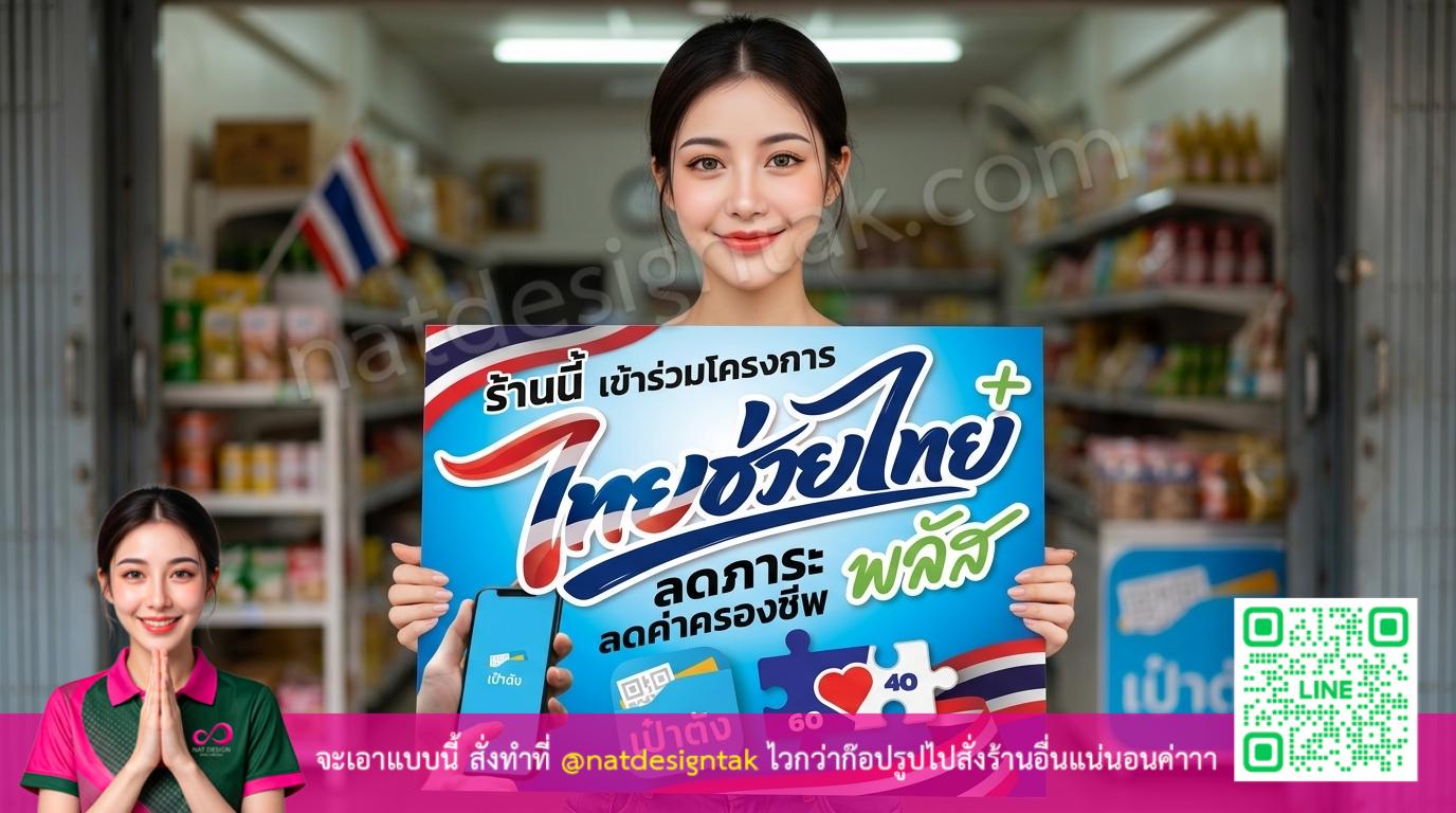 ป้ายไวนิลคนละครึ่งพลัส ไทยช่วยไทย หน้าร้านค้า