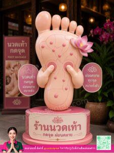 ตุ๊กตาตั้งหน้าร้านนวด 3D เท้าสีชมพูโชว์ที่จุด acupressure น่ารัก
