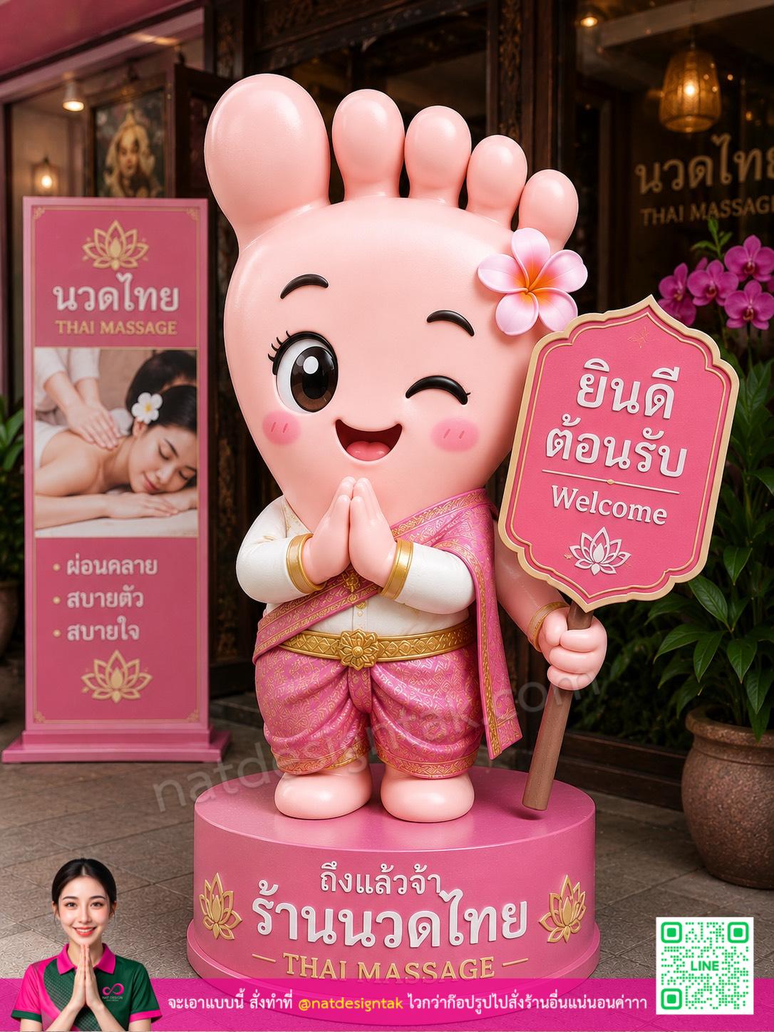 ตุ๊กตาตั้งหน้าร้านนวด 3D สีชมพูสวยงาม ต้อนรับแขกด้วยความเมตตา