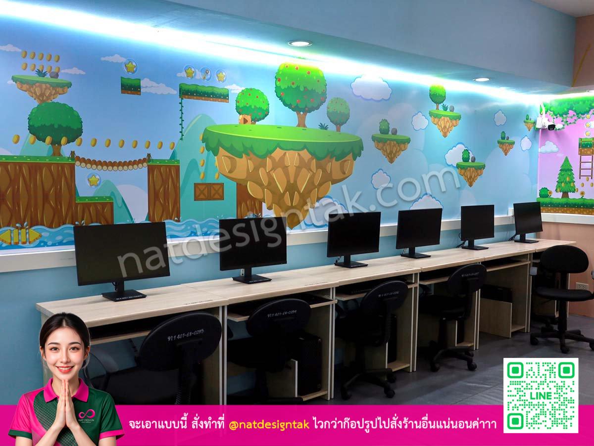 [ผนังลายตัวละครและการจัดวางห้องเล่นเกม Super Mario]