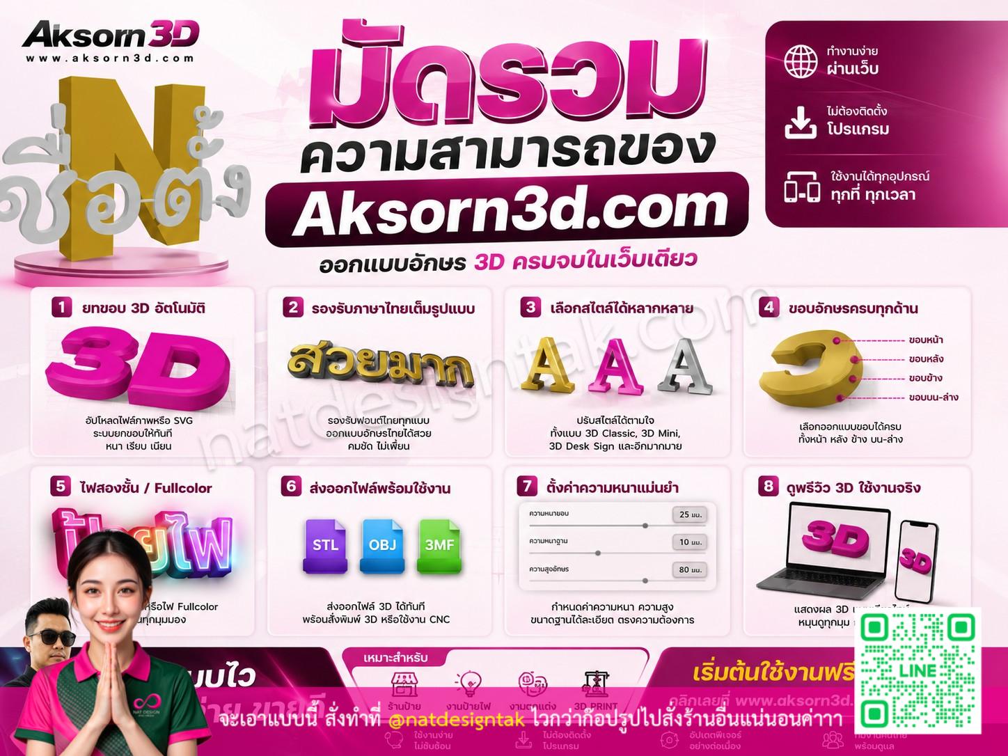 โปรแกรมสร้างอักษร 3D แบบง่ายๆ Aksorn3D.com มี 8 ฟีเจอร์หลัก