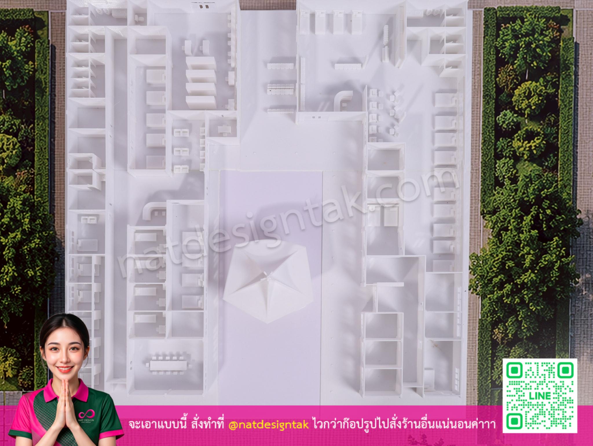 ภาพแสดงพื้นที่ภายในและตัวแบบสามมิติโรงพยาบาล