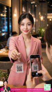 พนักงานร้านอาหารใช้พวงกุญแจ QR Code รับชำระเงิน