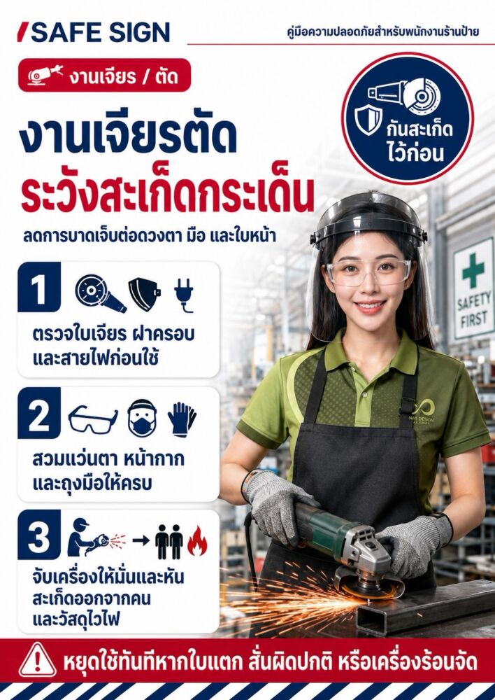 งานเจียรตัดระวังสะเก็ดกระเด็น