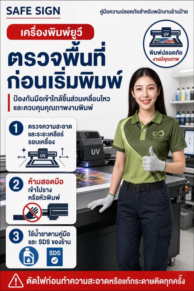 ตรวจพื้นที่ก่อนเริ่มพิมพ์ เครื่องพิมพ์ยูวี