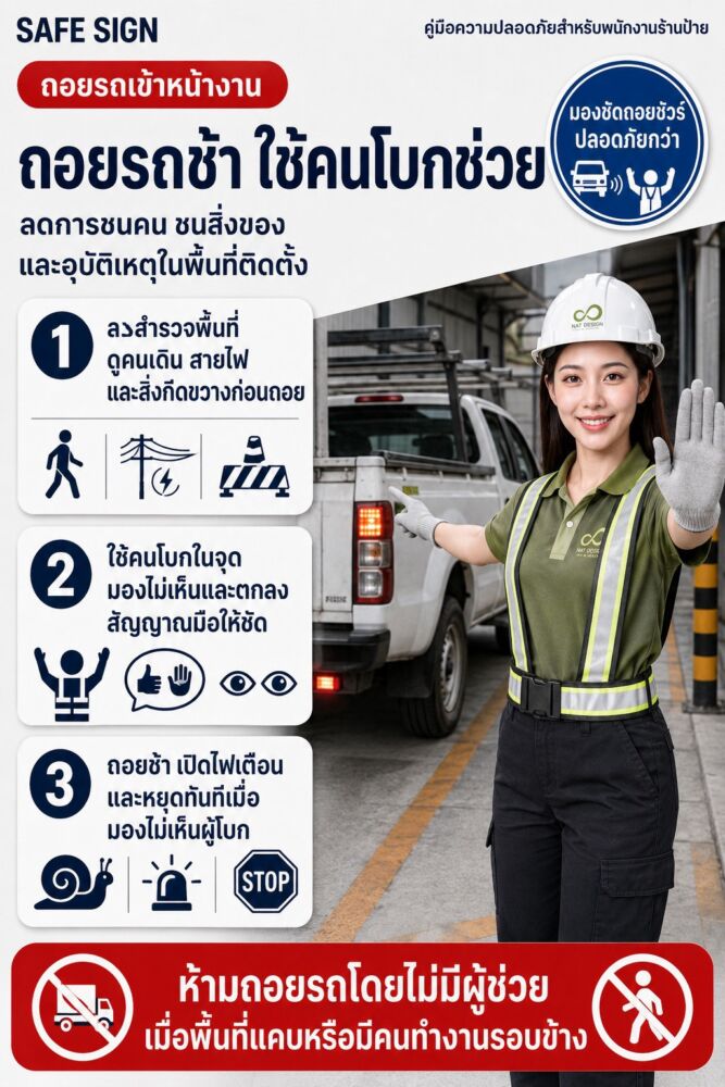ถอยรถช้าๆ ให้คนโบกด้วย