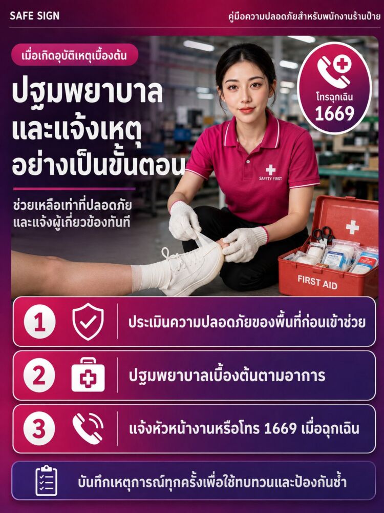 ปฐมพยาบาลและแจ้งเหตุอย่างเป็นขั้นตอน