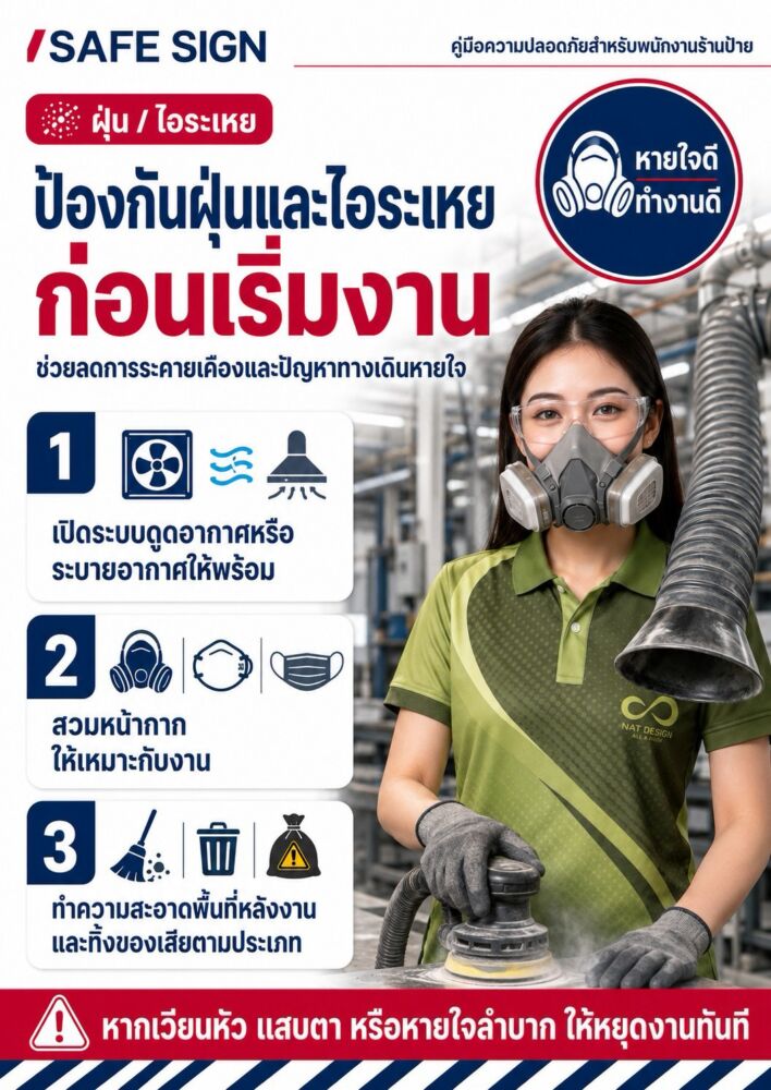 ป้องกันฝุ่นและไอระเหยก่อนเริ่มงาน