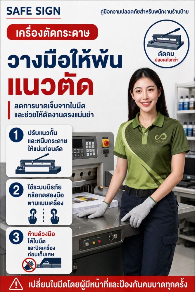 วางมือให้พ้นแนวตัด เครื่องตัดกระดาษ