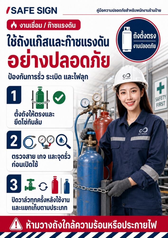 ใช้ถังแก๊สและก๊าซแรงดันอย่างปลอดภัย