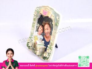 งานกรอบรูป 3 มิติ พิมพ์ยูวี ลายดอกไม้สีขาว พิมพ์สีชมพูสดใส