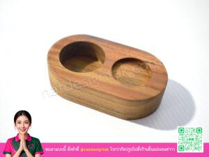 ถาดไม้สักทิชชูอัดเม็ดทรงรีเซาะร่องสองหลุม